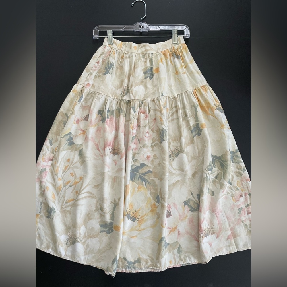 Beautiful H&M Floral A Line Midi Skirt Size 2 New With Tag Linen Blend